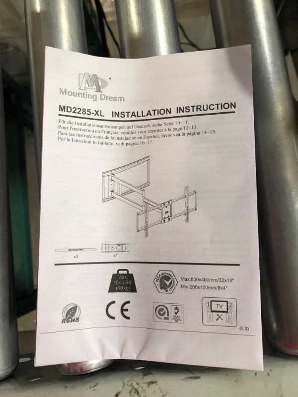 Photo 2 of Mounting Dream Long Arm TV Wall Mount for Most 42-90 Inch TV, 40 Inch Long Extension TV Mount Swivel and Tilt, Full Motion TV Mount Fits Max VESA 800x400mm, 150 lbs. Loading, 16”,18”, 24” Studs