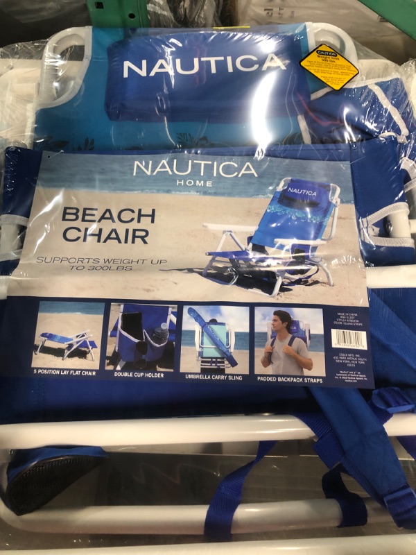 Photo 3 of (SEE NOTES) Nautica 5-Position Lay Flat Backpack Beach Chair Rainbow Stripe