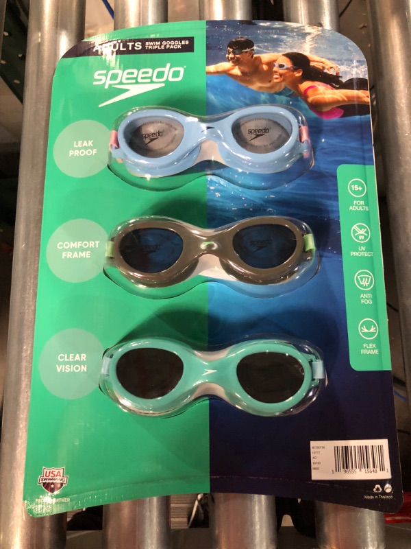 Photo 1 of (BUNDLE of 3) Speedo Adult Swim Goggles Triple Pack Assorted Colors 