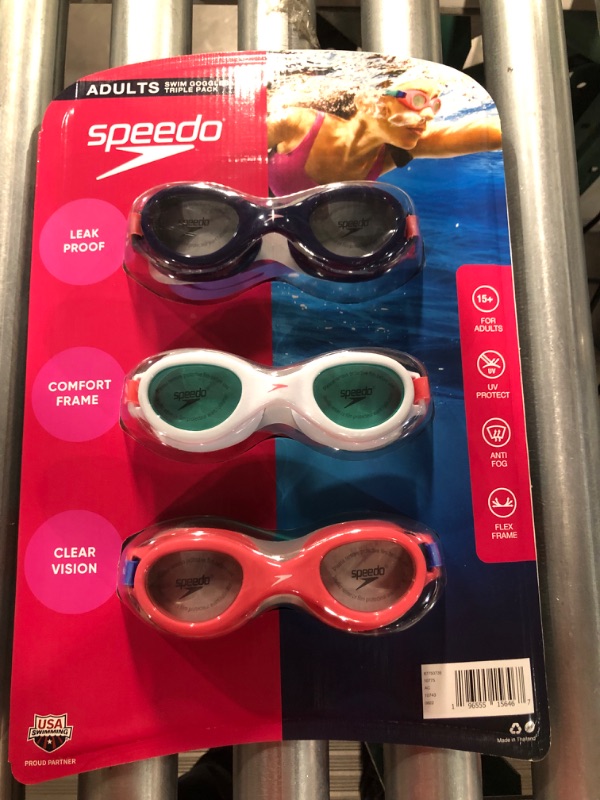 Photo 2 of (BUNDLE of 3) Speedo Adult Swim Goggles Triple Pack Assorted Colors 