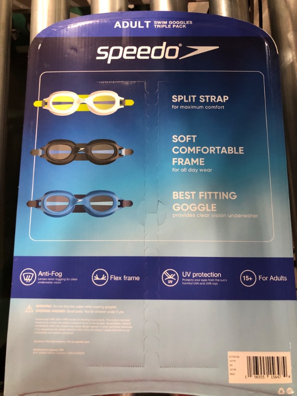 Photo 2 of (BUNDLE of 3) Speedo Adult Swim Goggles Triple Pack Assorted Colors 
