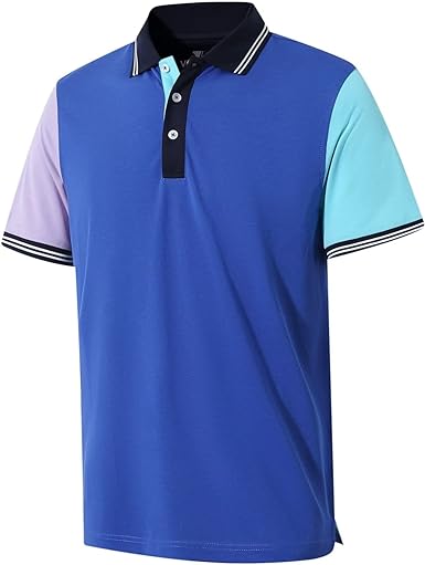 Photo 1 of (2XL) Polo Shirts Short Sleeve for Men Cotton Blend Pique Moisture Wicking Color Block Casual Collared Shirts