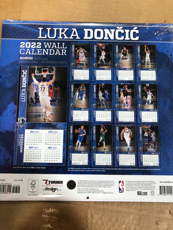 Photo 2 of TURNER SPORTS Dallas Mavericks Luka DONCIC 2022 12X12 Player Wall Calendar (22998012156)