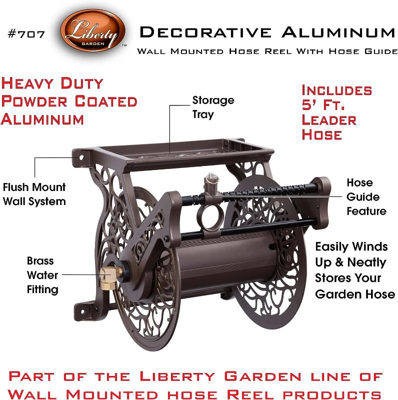 Photo 3 of (USED) Liberty Garden 707 Decorative Wall Mount Garden Guide Hose Reel, Bronze & Flexzilla