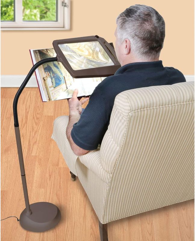 Photo 2 of daylight 24 402039-BRNZ Full Page 8 x 10 Inch LED Illuminated Floor, Bronze Magnifier Lamp
