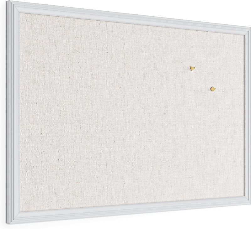 Photo 1 of U Brands Farmhouse Linen Bulletin Board, 30 x 20 Inches, White Wood Frame 