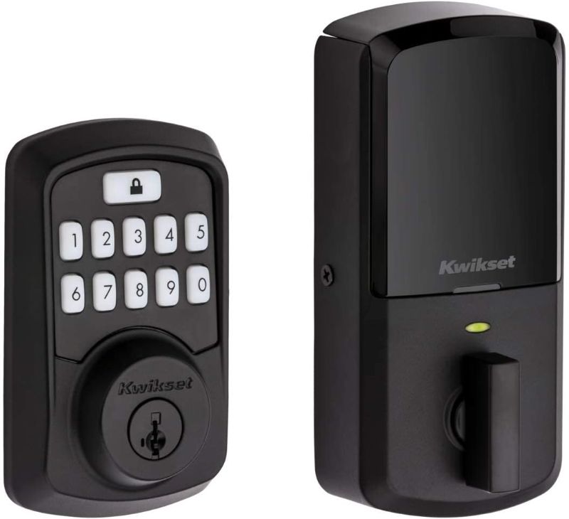 Photo 1 of Kwikset 99420-003 Aura Bluetooth Programmable Keypad Door Lock Deadbolt Featuring SmartKey Security, Iron Black
