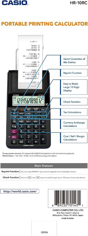 Photo 3 of Casio HR-10RC Printing Calculator