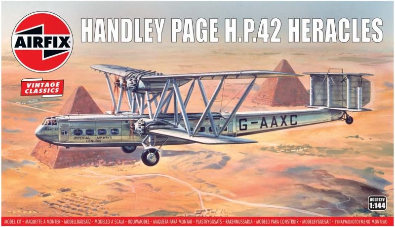 Photo 1 of Airfix Vintage Classics Handley Page H.P.42 Heracles 1:144 Biplane Airline Plastic Model Kit Unpainted
