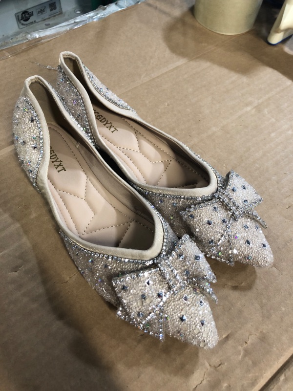 Photo 1 of Flats Shoes Women Rhinestone Wedding Flats Comfort Pointed Toe Ballet Flat Shoe Low Heel Dress Shoes Sparkly Flats for Women
