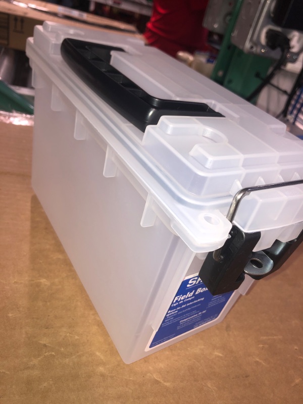 Photo 1 of Sheffield 12635 Translucent Field Box, Pistol, Rifle, or Shotgun Ammo Storage Box, Tamper-Proof Locking Ammo Can, Water Resistant, Made in The U.S.A. Translucent Plain