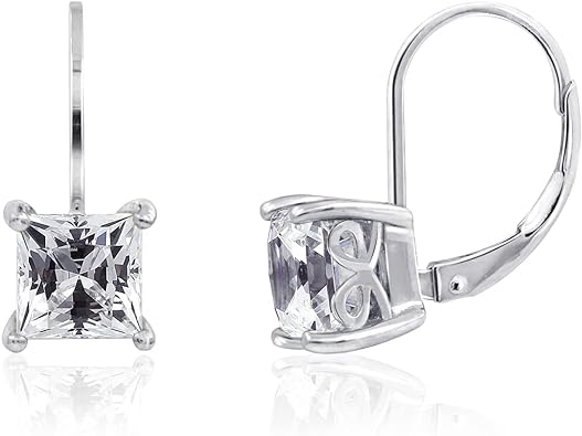 Photo 1 of Amazon Collection Sterling Silver Princess Cut Leverback
