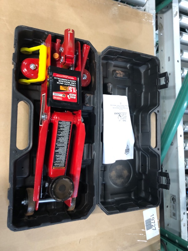 Photo 3 of BIG RED T820014S Torin Hydraulic Trolley Service/Floor Jack with Blow Mold Carrying Storage Case, 1.5 Ton (3,000 lb) Capacity, Red RED 1.5 Ton (3,000 lb)