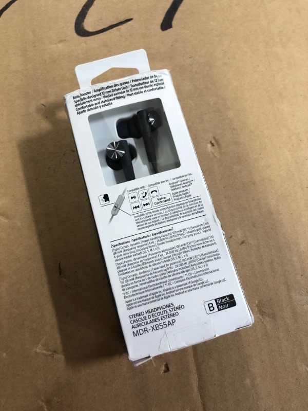 Photo 4 of Sony MDRXB55AP Wired Extra Bass Earbud Headphones/Headset with Mic for Phone Call, Black