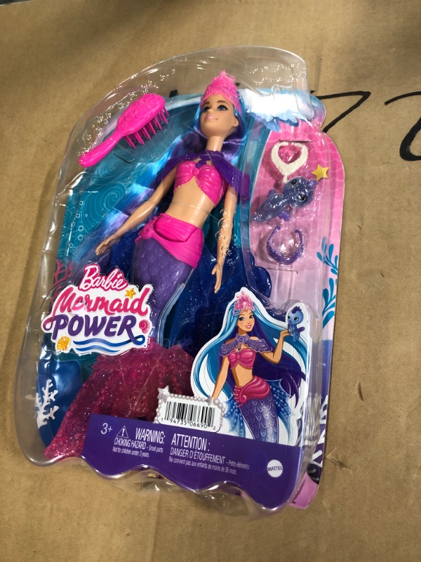 Photo 1 of Barbie Mermaid Power Doll, "Malibu" with Seahorse Pet and Accessories, Mermaid Toys with Interchangeable Fins
