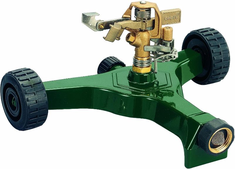 Photo 1 of Orbit 56186N Brass Impact Sprinkler on Wheeled Base, Green 