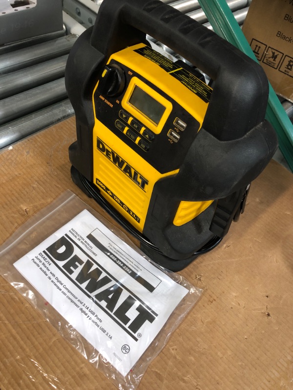 Photo 2 of DEWALT DXAEJ14 Digital Portable Power Station Jump Starter: 1400 Peak/700 Instant Amps, 120 PSI Digital Air Compressor, 3.1A USB Ports, Battery Clamps , Yellow