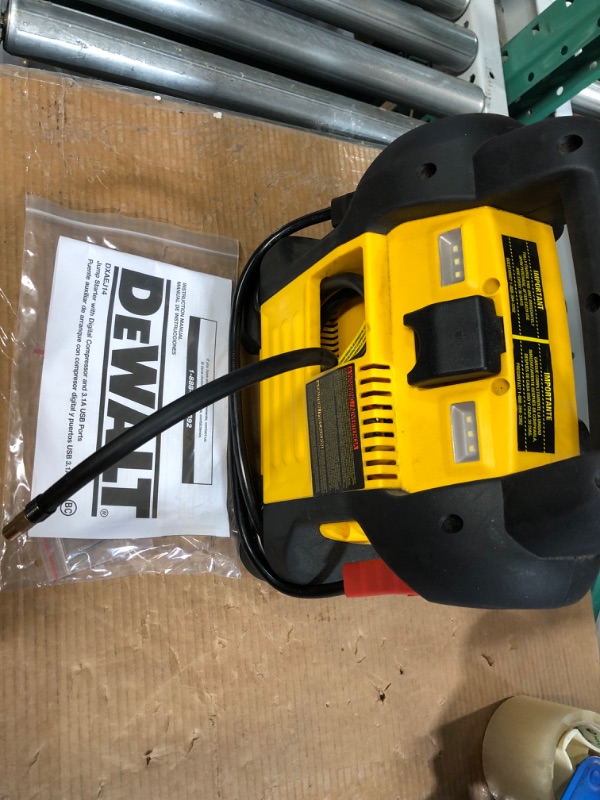 Photo 3 of DEWALT DXAEJ14 Digital Portable Power Station Jump Starter: 1400 Peak/700 Instant Amps, 120 PSI Digital Air Compressor, 3.1A USB Ports, Battery Clamps , Yellow