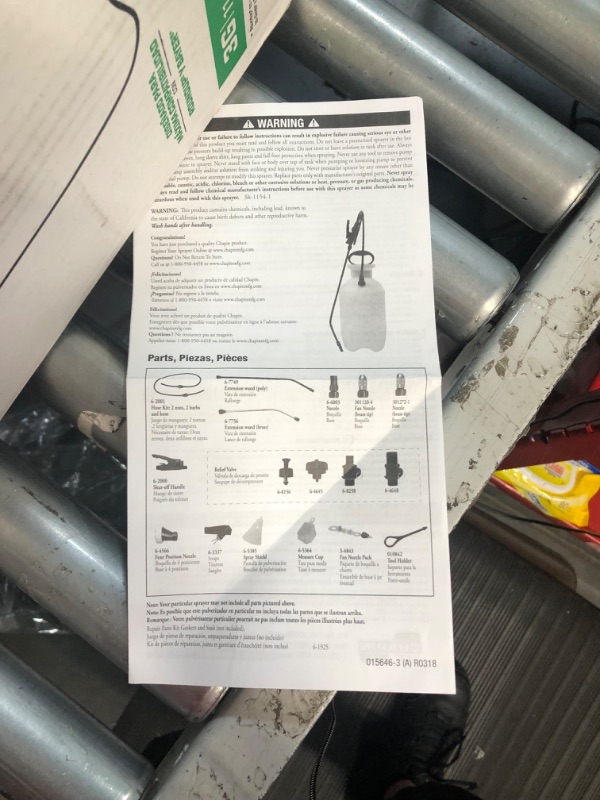 Photo 3 of **PARTS ONLY** CHAPIN 20003 3 Gallon Lawn, Garden and Multi-Purpose Sprayer with Adjustable Nozzle 3 Gallon Sprayer Sprayer