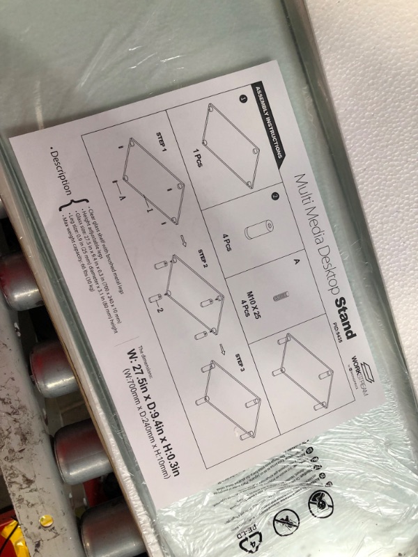 Photo 2 of Monoprice Multimedia Desktop Stand 27.5" x 9.5" - Stand & Riser, Laptop Stand, Desktop TV Stand, Dual Monitors w/ Height Adjustable Legs - Workstream Clear Glass 27.5" x 9.5" Standard Stand
