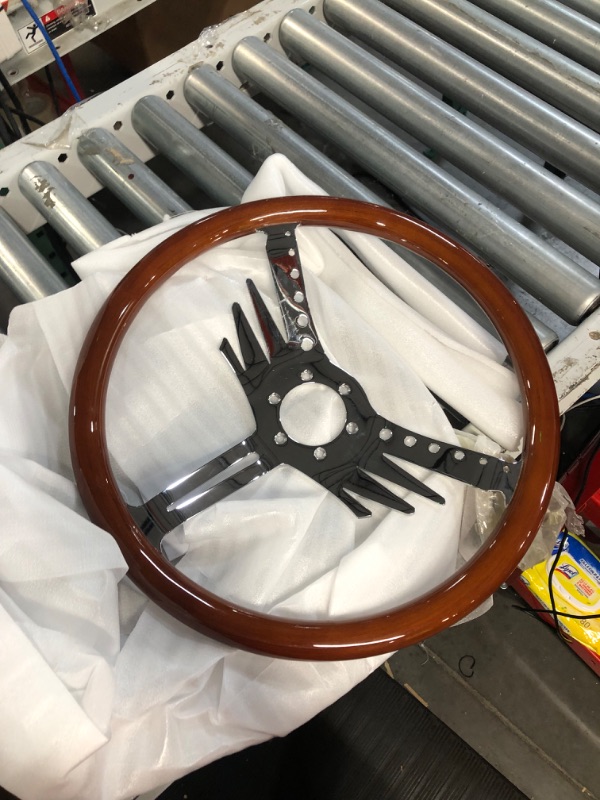 Photo 2 of 15" 380MM Classic Wood Grain Steering Wheel Wood Grip Eagle Wings Spoke Design 