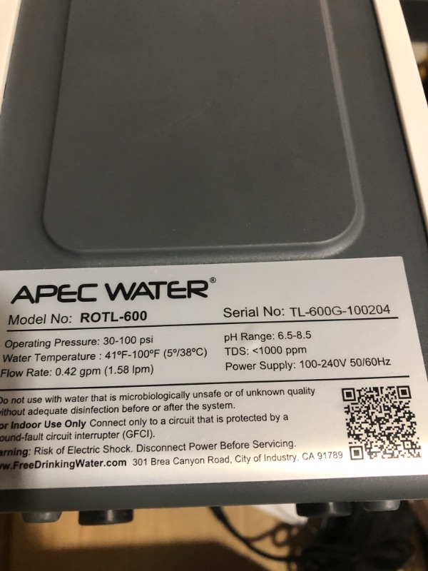 Photo 6 of * item used * incomplete * missing pieces *
APEC Tankless RO 3-Stage Water Filter System ROTL-600 