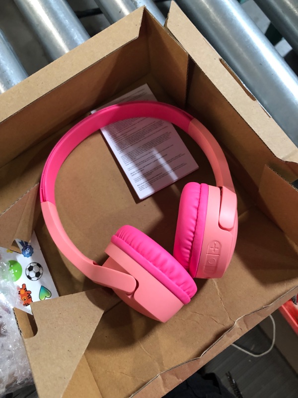 Photo 3 of Belkin SoundForm Mini - Wireless Bluetooth Headphones For Kids with Built In Microphone - On-Ear Earphones for iPhone, iPad, Fire Tablet & more - Pink Pink Headphones