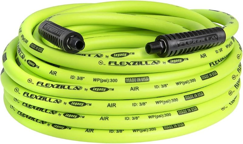 Photo 1 of Flexzilla Air Hose, 3/8 in. x 50 ft., 1/4 in. MNPT Fittings, Heavy Duty, Lightweight, Hybrid, ZillaGreen