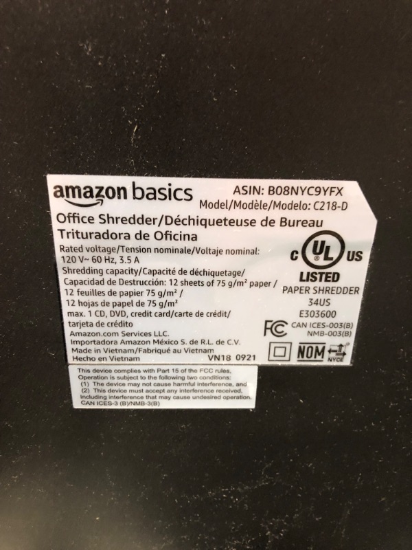 Photo 4 of Amazon Basics 12 Sheet Micro-Cut Paper,Credit Card and CD Shredder for Office/Home