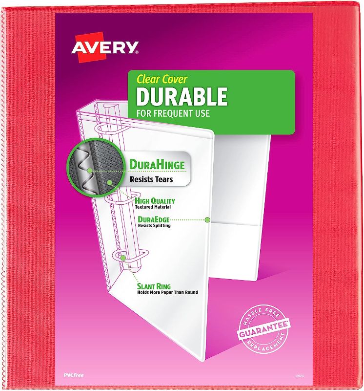 Photo 1 of Avery Durable View 3 Ring Binder, 2 Inch Slant Rings, Coral