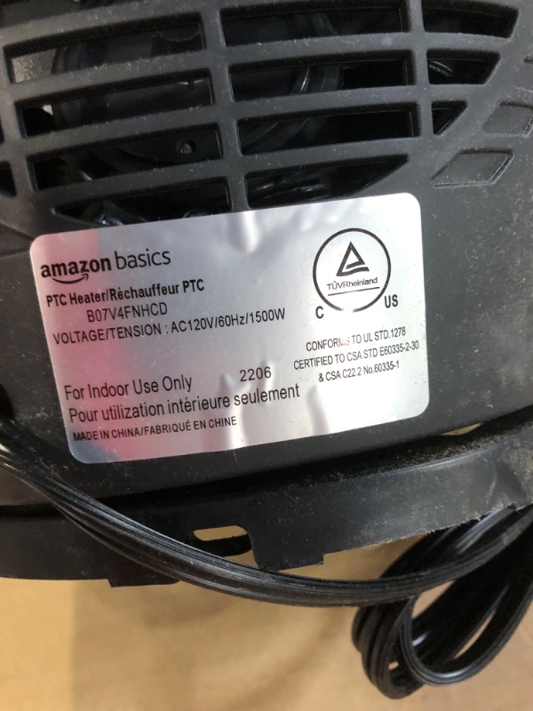 Photo 2 of **FOR PARTS ONLY**
Amazon Basics 1500W Ceramic Personal Heater with Adjustable Thermostat, Black Heater