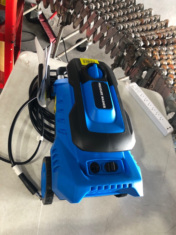 Photo 4 of **READ NOTES BLOW*Electric Pressure Washer 3500 Max PSI 2.5 GPM High Pressure Washer with 4 Interchangeable Nozzles 25 FT Hose Reel and Foam Box Electric Power Washer for Home Cars Fences Patios Driveways Blue