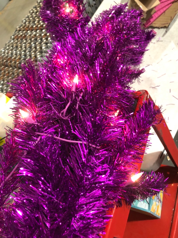 Photo 2 of **SEE NOTES**
National Tree Company Pre-Lit Artificial Christmas Tree, Purple Tinsel 4 feet