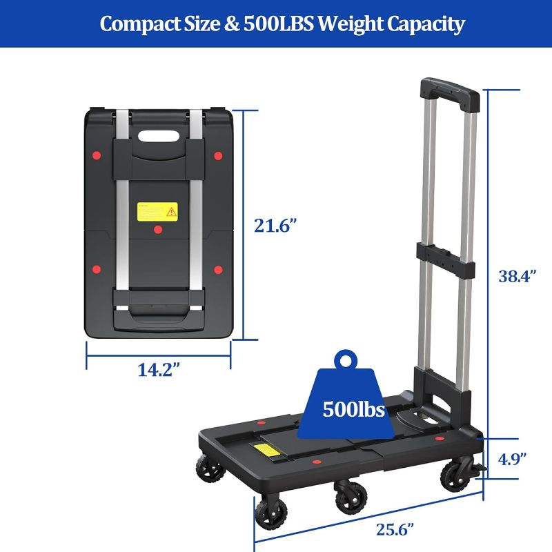 Photo 4 of (READ FULL POST) Klonvs Folding Hand Truck, 500 LBS Collapsible Dolly Cart, Luggage Cart Heavy Duty 