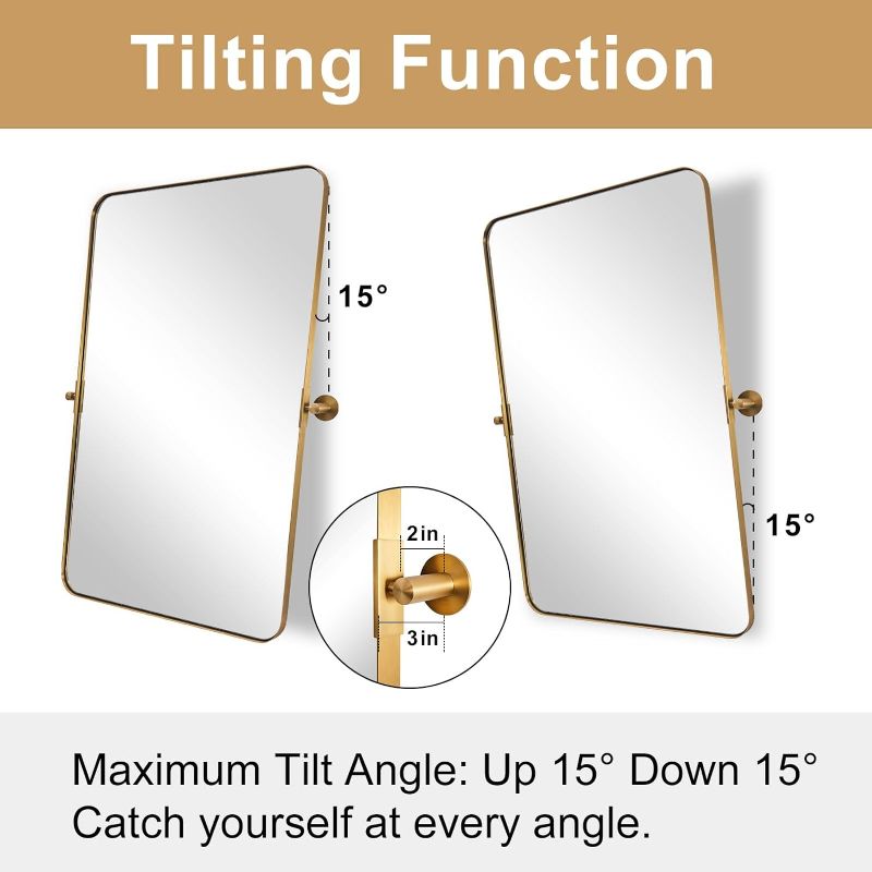 Photo 3 of (READ FULL POST) 28"x36" Brushed Gold Bathroom Mirrors for Wall, Brass Metal Framed Pivoting Bathroom Vanity Mirror with Rounded Corner, Tilt Rectangle Wall Mirrors Hangs Vertically Only(Overall 31.75" x 36") 28" x 36" Brushed Gold