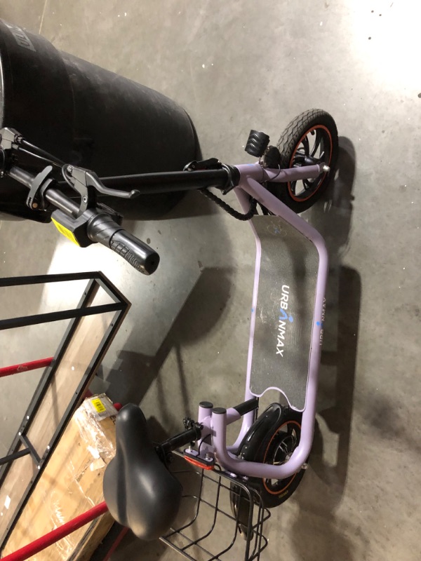 Photo 4 of **MAJOR DAMAGE TIRE IS FLAT-MISSING CHARGER UNTESTED**
C1/C1 Pro Electric Scooter with Seat, 450W Powerful Motor up to 22/25 Miles Range, Foldable Electric Scooter for Adults Max Speed 15.5/18.6 Mph, Electric Scooter for Commuting with Basket Purple C1 Sc