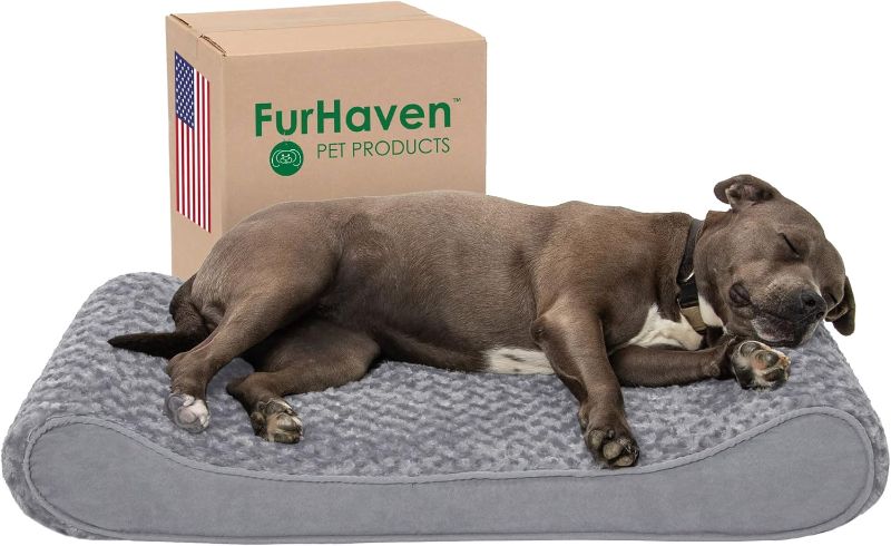 Photo 1 of **READ NOTES****STOCK PHOTO FOR REFERENCE ONLY**Furhaven Plush & Suede Sofa-Style Egg Crate Orthopedic Foam Dog Bed - Gray, Jumbo (X-Large) Plush & Suede Gray Jumbo Orthopedic Foam