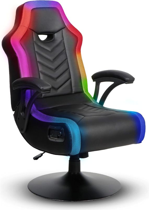 Photo 1 of (READ FULL POST) X Rocker Prism RGB 2.1 Pedestal Chair - RGB Lighting for Ambiance - Immersive Audio with Speakers & Subwoofer - Ergonomic Design with 2.1 Bluetooth - Adjustable Chair Base - Black
