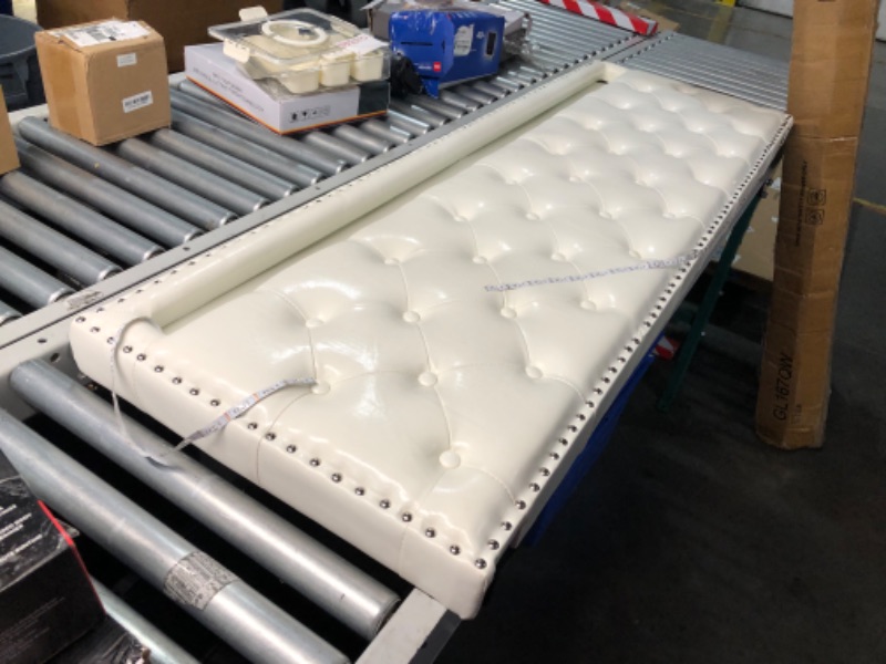 Photo 6 of ***DAMAGED - SEE COMMENTS***
White Faux Tufted Leather Bed Headboard with LED Strips, White, Queen Size, 64" Wide