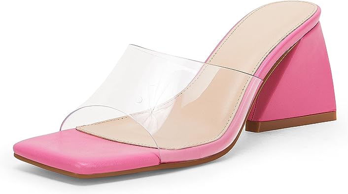 Photo 1 of Rilista Womens Clear Strap Heeled Sandals Square Open Toe 8.5 PINK