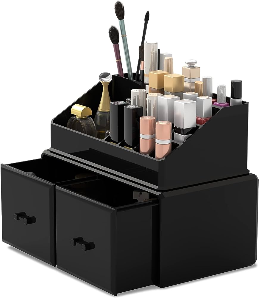 Photo 1 of [Notes]  READAEER Makeup Organizer 2 Pieces Cosmetic Storage Case with 2 Large Drawers (Black)