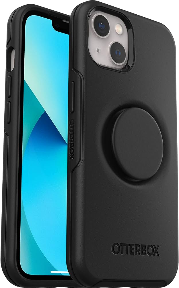 Photo 1 of OtterBox iPhone 13 Otter + Pop Symmetry Series Case - BLACK, integrated PopSockets PopGrip, slim, pocket-friendly, raised edges protect camera & screen