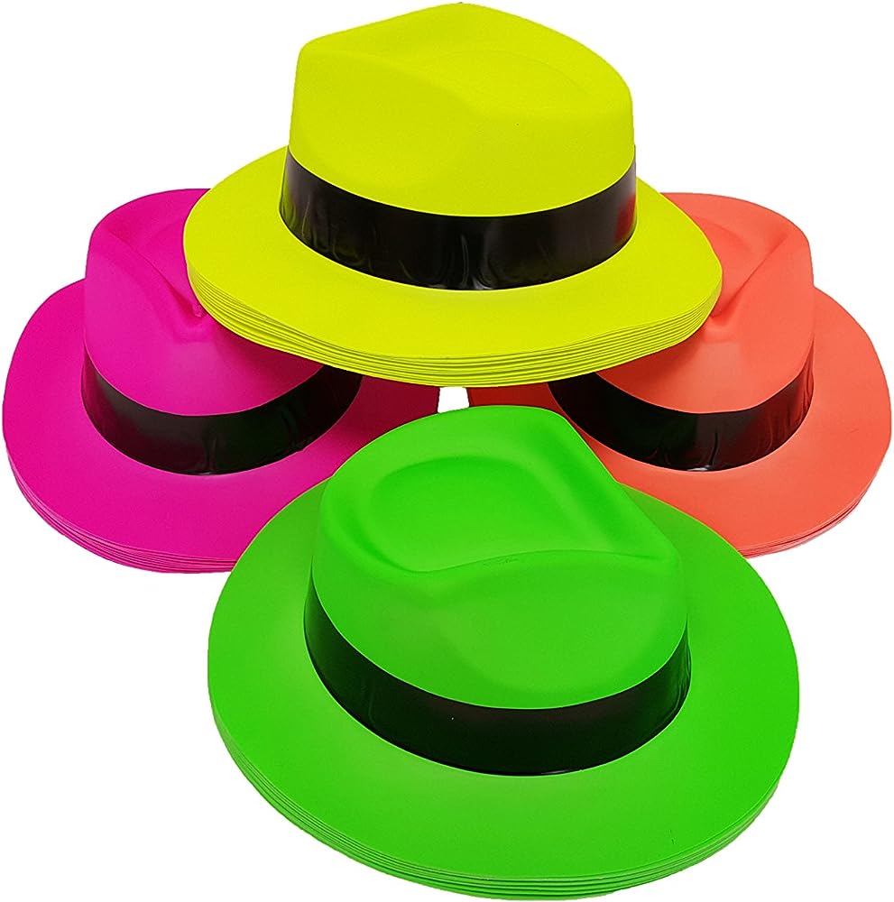 Photo 1 of [Notes] Party Hats, Neon Color Plastic Gangster Fedora Party Hats