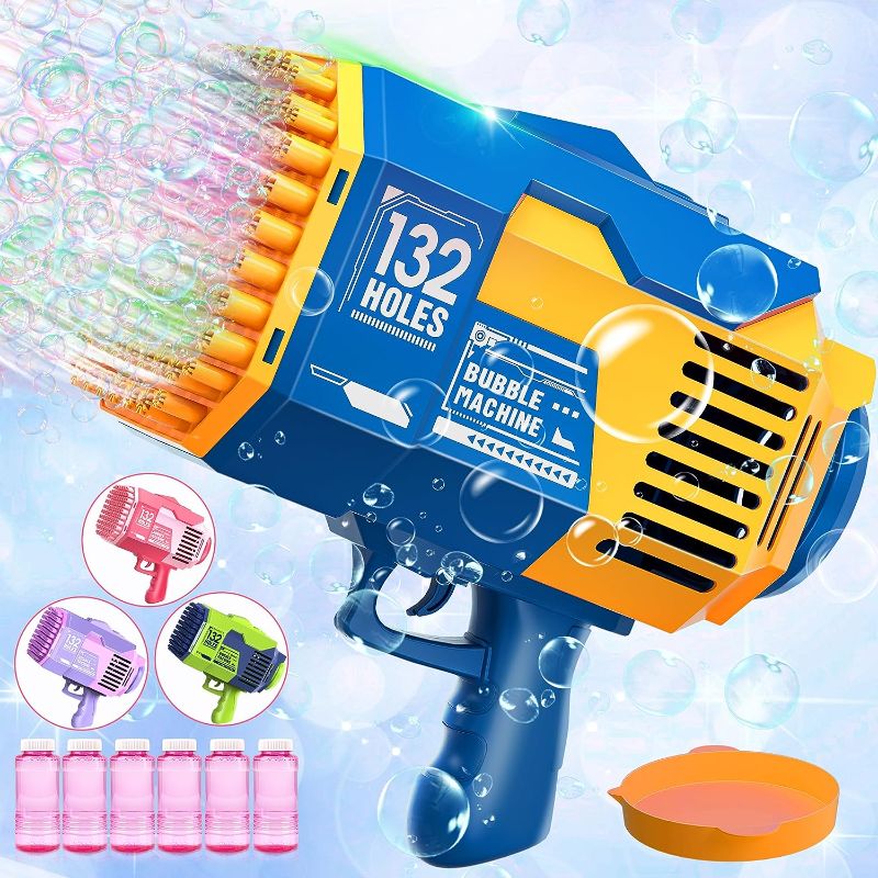 Photo 1 of Bubble Machine Gun with Lights, 132 Holes 10000+ Bubbles Per Minute Bubbles for Adults Kids Toddlers Bubble Maker Toys for Indoor Outdoor Birthday Wedding Party Gift,Blue