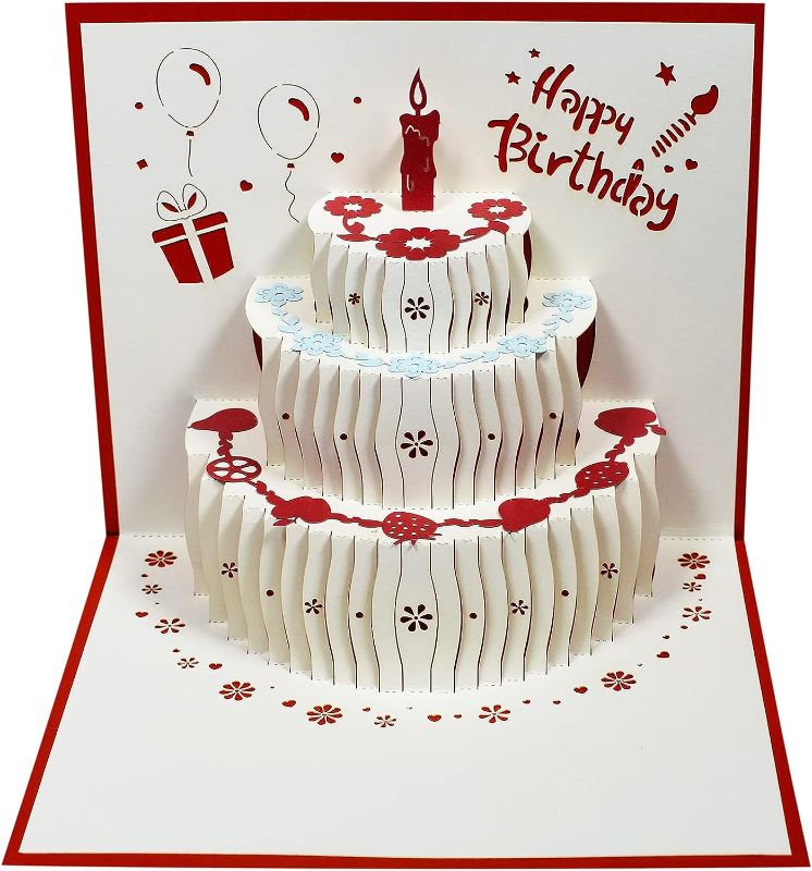 Photo 1 of Magic Ants Pop Up Happy Birthday Card,3D (Fruit Birthday Cake - Red) 2 Pack