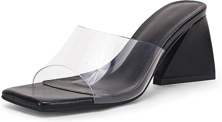 Photo 1 of Rilista Womens Clear Strap Heeled Sandals Square Open Toe Black 8.5