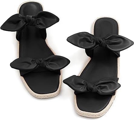 Photo 1 of LAICIGO Women's Square Open Toe Slide Sandals Bowknot Slip-on 8