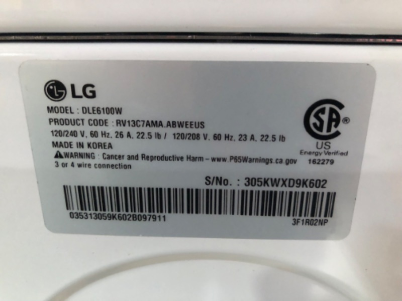 Photo 5 of LG 7.3-cu ft Electric Dryer (White) ENERGY STAR