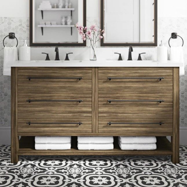 Photo 1 of Allen + Roth Kennilton 60-in Gray Oak Undermount Double Sink Bathroom Vanity