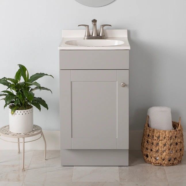 Photo 1 of **DAMAGED** Project Source 18-in Gray Single Sink Bathroom Vanity with White Cultured Marble Top